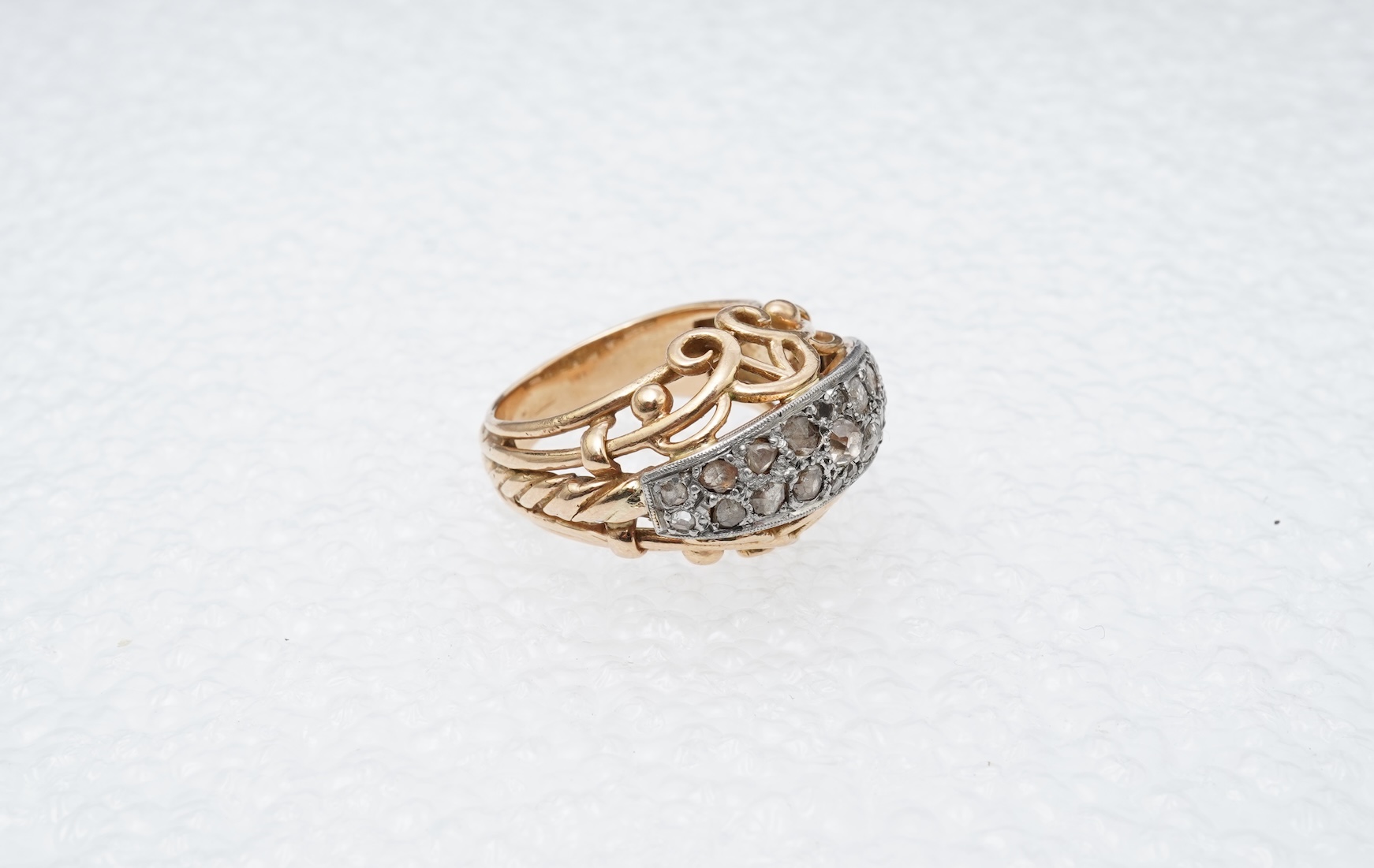 A gold and diamond dress ring, mid 20th century